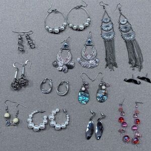 Lot of 12 Pairs Mixed Style Earrings - Boho, Pearl, Statement & Whimsical
